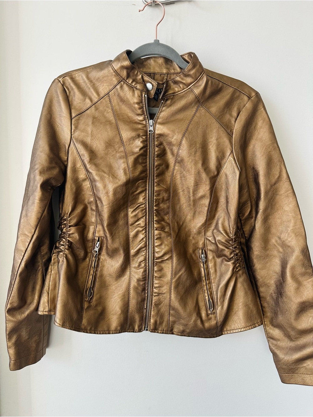 Baccini Gold Metallic Faux Leather Jacket Petite Large